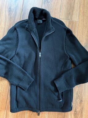 Armani Exchange Men’s Black Full-Zip Sherpa Collar Sweater - men’s medium
